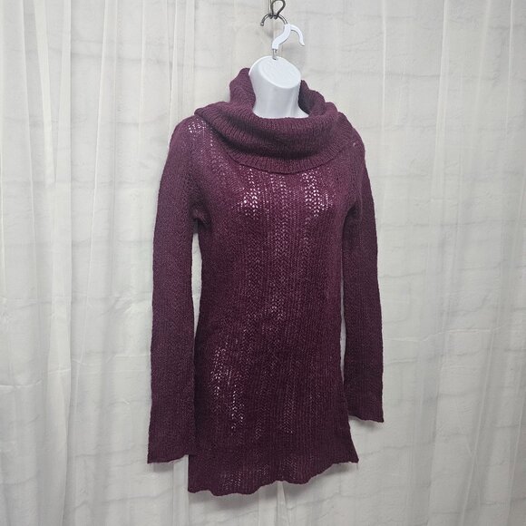 Wooden Ships Turtleneck Sweater Purple Wool Mohair Tunic Pointelle Knit S/M - Picture 4 of 10